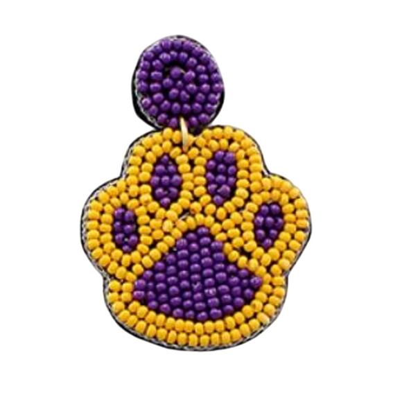 Purple & Gold Beaded Paw Print Earrings/Geaux Tigers/LSU Earrings/Gift for Her - Picture 3 of 3